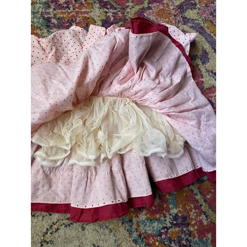 Vintage Toddler Girls Pink & Red Polka Dot Ruffle Dress